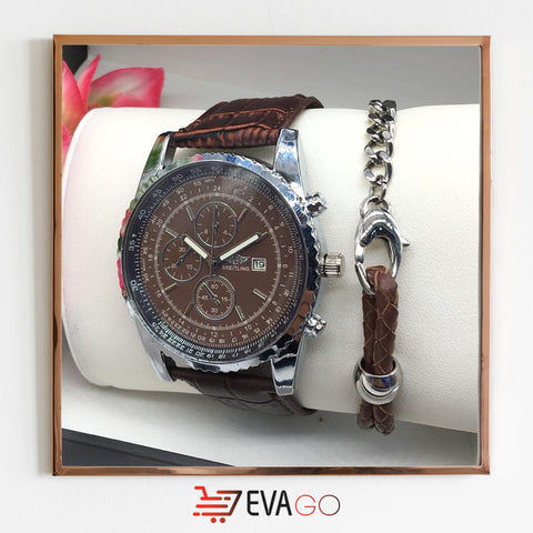 Montre BREITLING en cuire marron + Bracelet